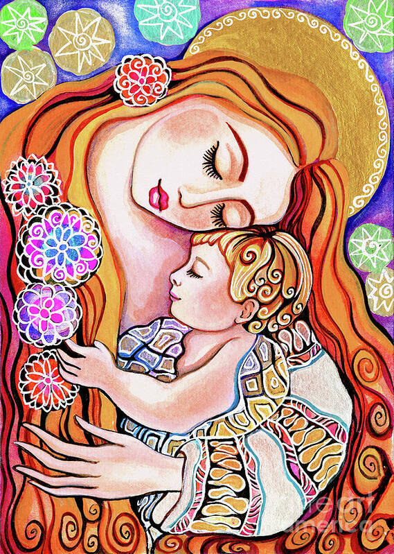 Mother And Child Poster featuring the painting Little Angel Sleeping v1 by Eva Campbell