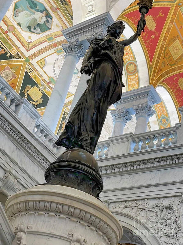 Library Of Congress Statue Poster featuring the photograph LOC Torch of Knowledge by Jon Neidert