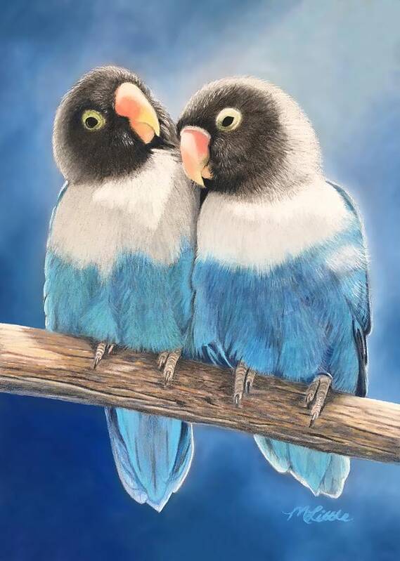 Birds Poster featuring the pastel Lovebirds by Marlene Little