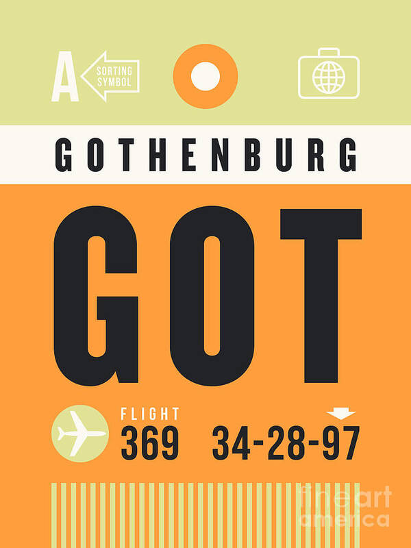 Airline Poster featuring the digital art Luggage Tag A - GOT Gothenburg Sweden by Organic Synthesis