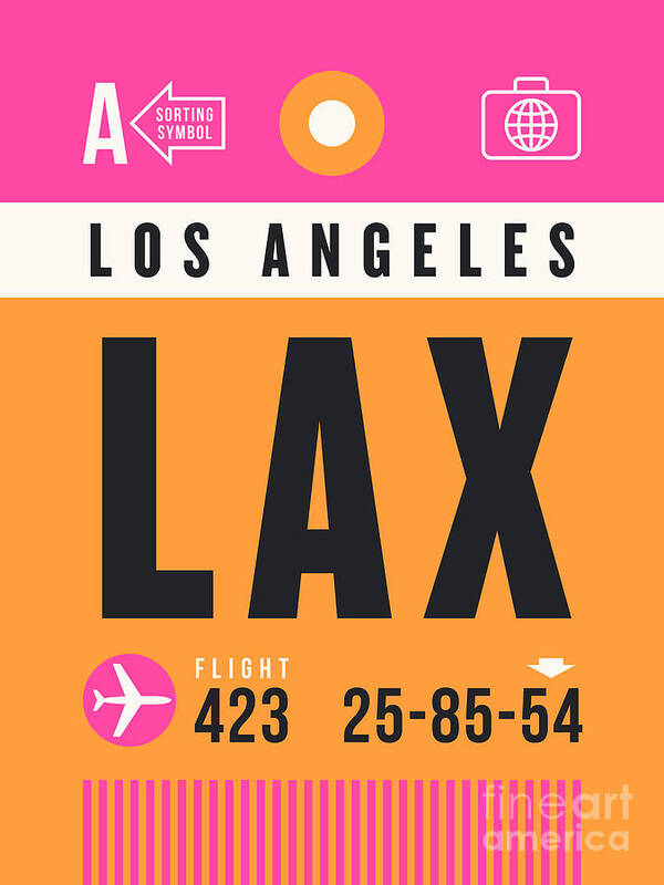 Airline Poster featuring the digital art Luggage Tag A - LAX Los Angeles USA by Organic Synthesis