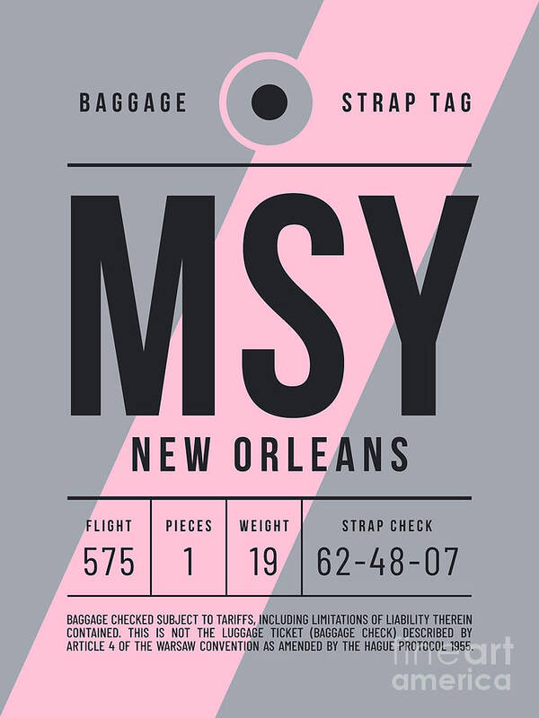 Airline Poster featuring the digital art Luggage Tag E - MSY New Orleans USA by Organic Synthesis