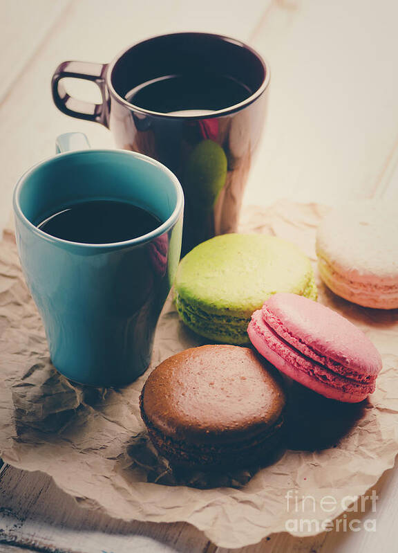Macaroons Poster featuring the photograph Macaroons and coffee by Jelena Jovanovic