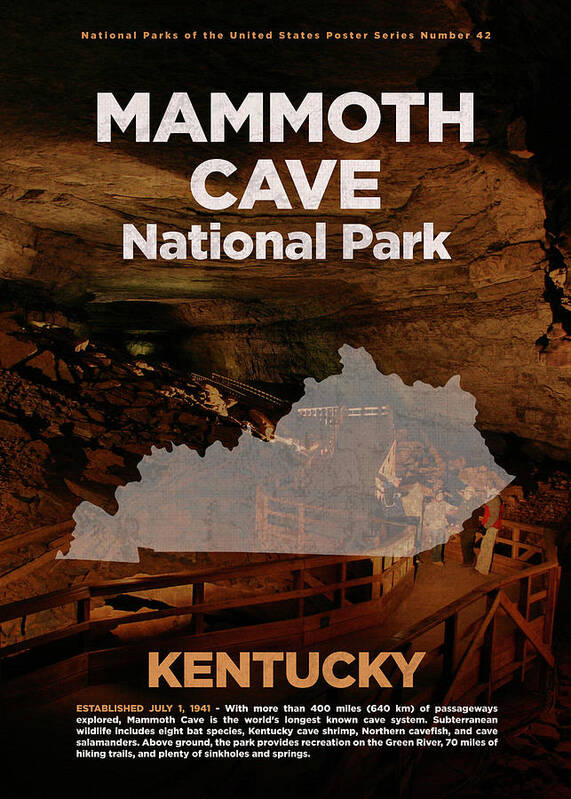 Mammoth Cave Poster featuring the mixed media Mammoth Cave National Park in Kentucky Travel Poster Series of National Parks Number 42 by Design Turnpike
