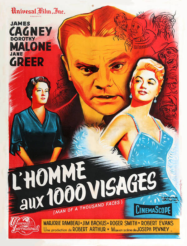Synopsis Poster featuring the mixed media ''Man of a Thousand Faces'', 1957 - art by Jacques Bonneaud by Movie World Posters