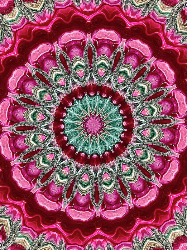 Kaleidoscope Poster featuring the digital art Mandala Kaleidoscope Art magenta cyan by Matthias Hauser