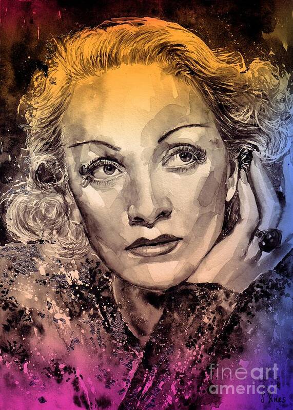Marlene Dietrich Poster featuring the painting Marlene Dietrich Portrait by Suzann Sines