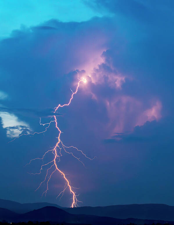 Lightning Poster featuring the photograph Massive Lightning Stroke in Color by Charles Floyd