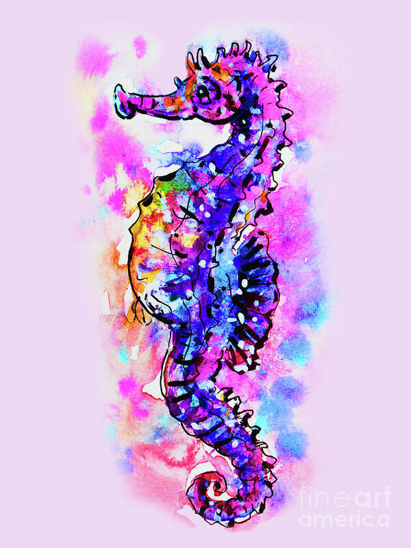 Seahorse Poster featuring the painting Merry Seahorse by Zaira Dzhaubaeva