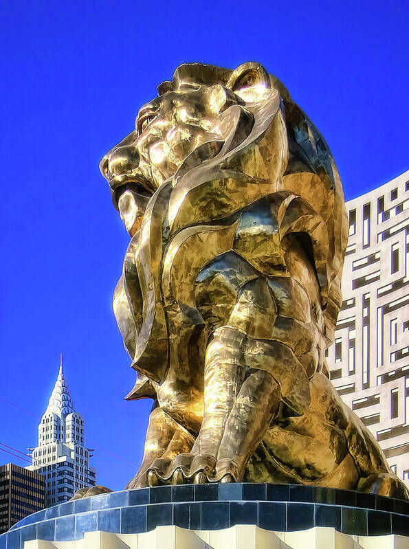 Lion Poster featuring the photograph MGM Lion Sculpture, Las Vegas by Tatiana Travelways
