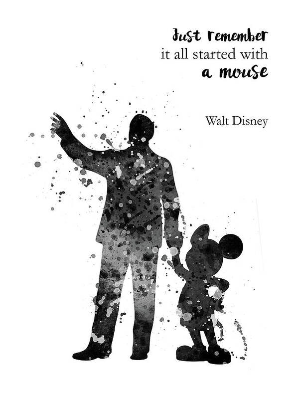 Mickey Mouse and Walt Disney black and white Poster by Mihaela