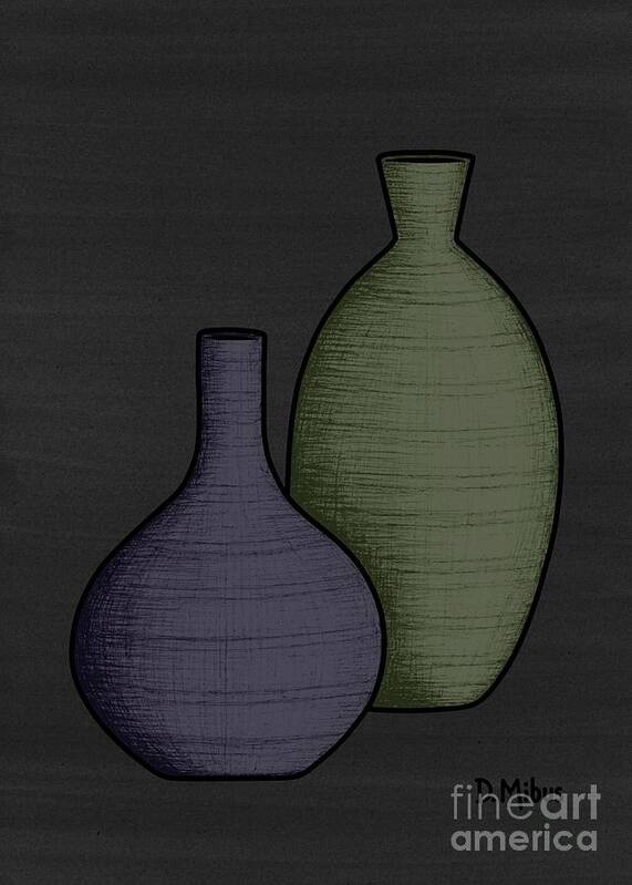 Mid Century Vases Poster featuring the mixed media Mid Century Vases 2 Ink and Color Drawing by Donna Mibus