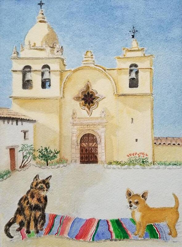 California Poster featuring the painting Mission Carmel Basilica by Vera Smith