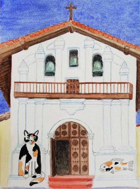 Calico Cat Poster featuring the painting Mission San Francisco de Assis by Vera Smith