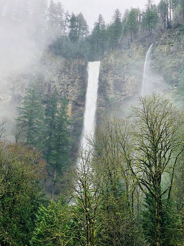 Oregon Poster featuring the photograph Misty Multnomah Falls, Oregon by Tatiana Travelways