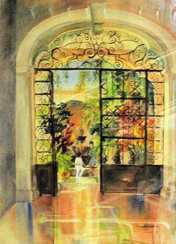 Watercolor Poster featuring the painting Monastery Patio by Sheila Parsons