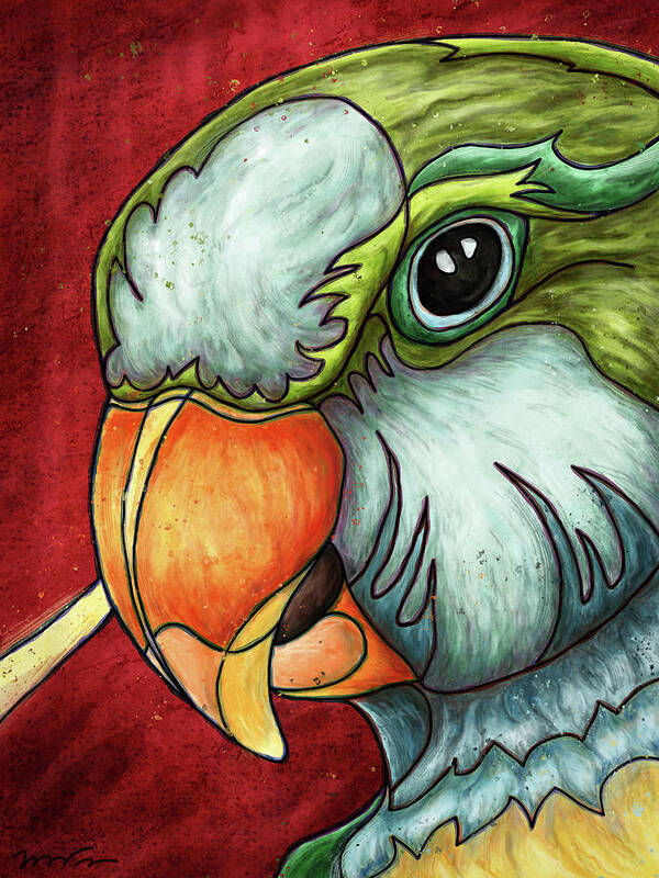 Parakeet Poster featuring the painting Monk parakeet portrait, Quaker parrot by Nadia CHEVREL
