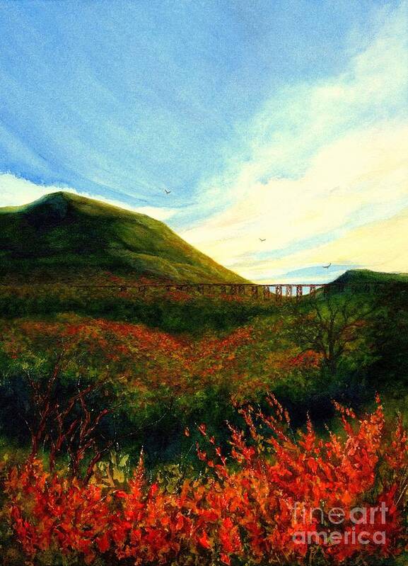 Moodna Viaduct Poster featuring the painting Moodna Viaduct Railroad Trestle by Janine Riley