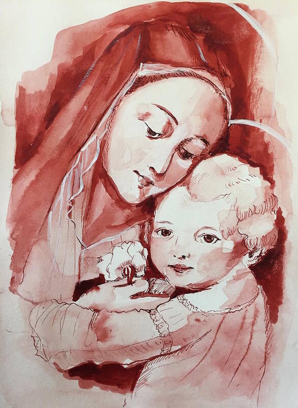Mother And Child Poster featuring the drawing Mother and Child by Carolina Prieto Moreno