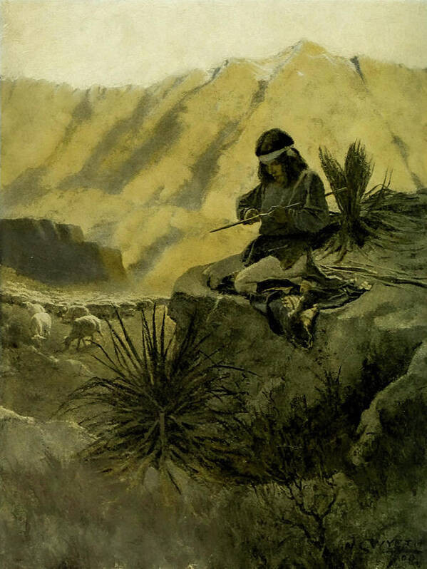 Navajo Poster featuring the painting Navajo herder in the foothills by Newell Wyeth