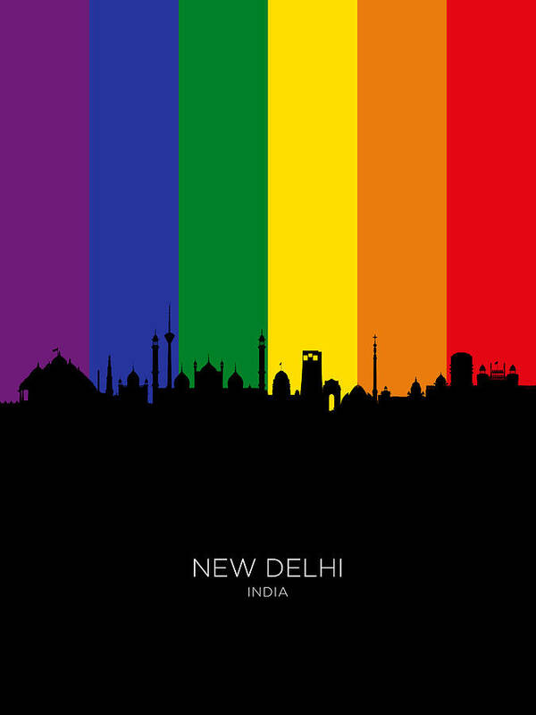New Delhi Poster featuring the digital art New Delhi India Skyline #83 by Michael Tompsett
