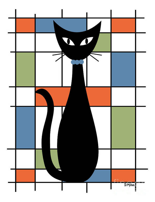 Abstract Black Cat Poster featuring the digital art No Background Mondrian Abstract Cat 1 by Donna Mibus