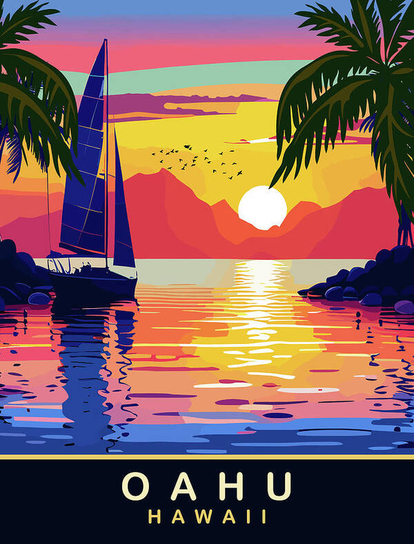 Oahu Poster featuring the digital art Oahu, Hawaii by Long Shot