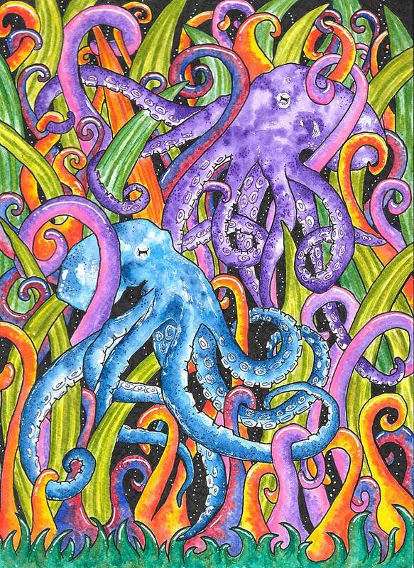 Octopus Poster featuring the painting Obscure Octopus by Gemma Reece-Holloway