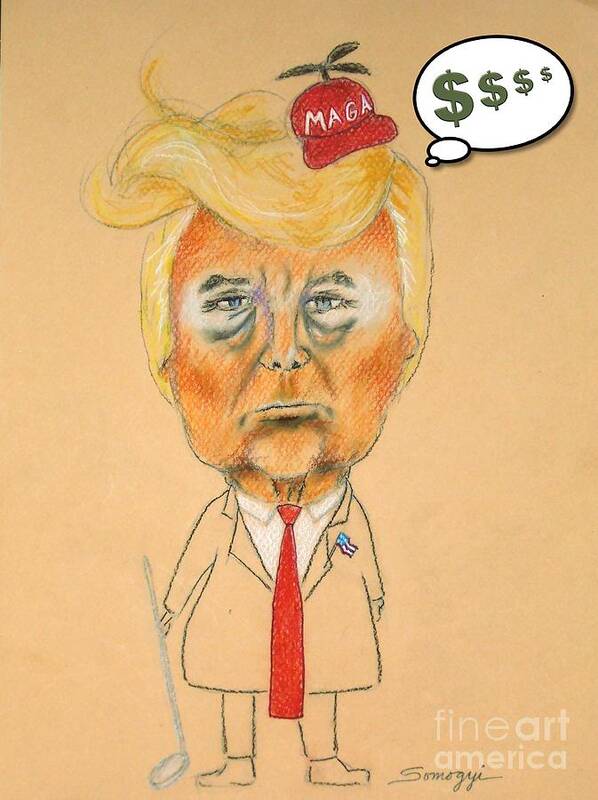Donald Trump Poster featuring the drawing Orange Face, Red Hat with Thought Bubble by Jayne Somogy