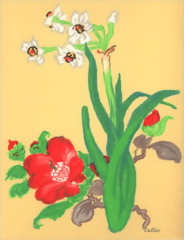 Flower Poster featuring the painting Oriental Flower Series Yellow by Vallee Johnson