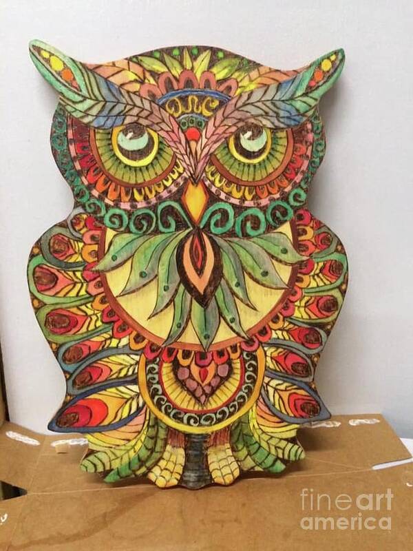 Owl Poster featuring the pyrography Owl by Denise Tomasura