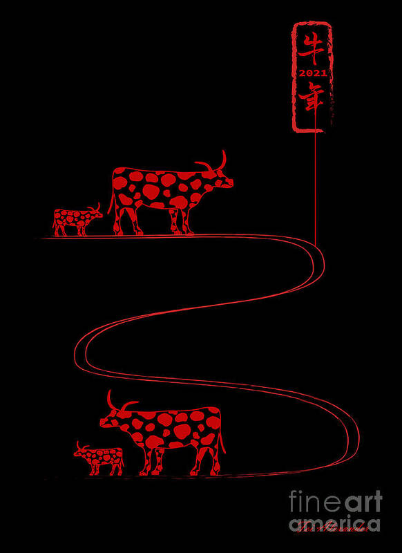 Year Of Ox Poster featuring the digital art Ox Year No.12 by Fei A