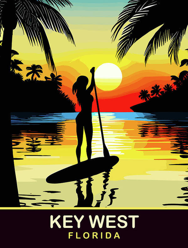 Paddle Board Poster featuring the digital art Paddle Board on Key West, FL by Long Shot