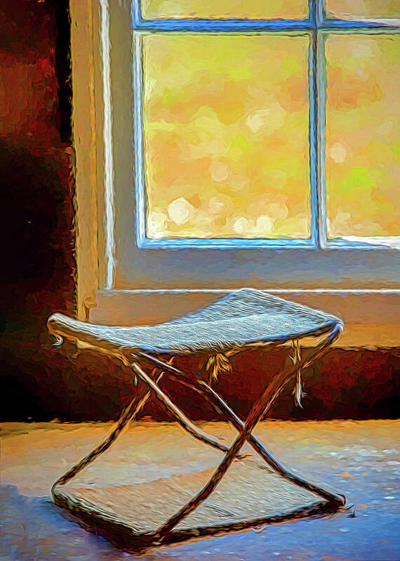 Holmdel Park Poster featuring the photograph Painterly Vintage Folding Seat Near Barn Window by Gary Slawsky