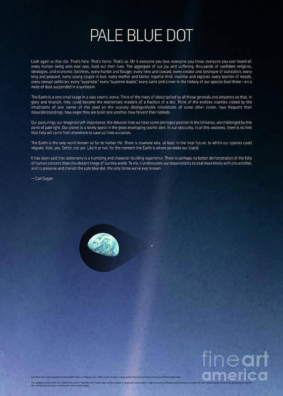 Pale Blue Dot - Voyager 1. 2020 revision Poster by Mike Synthwave - Pixels