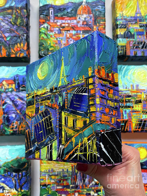 Paris Roofs By Moonlight Poster featuring the painting PARIS ROOFS BY MOONLIGHT - 3D canvas painted edges right side by Mona Edulesco