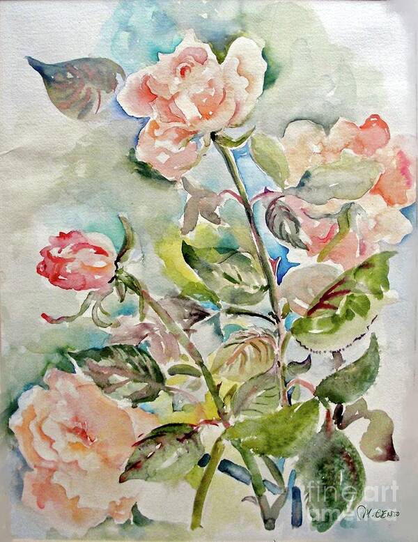  Peach Poster featuring the painting Peach Roses by Mafalda Cento