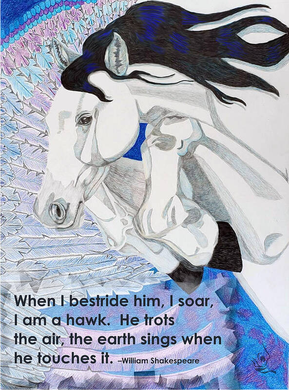 Pegasus Poster featuring the drawing Pegasus with Quote by Equus Artisan