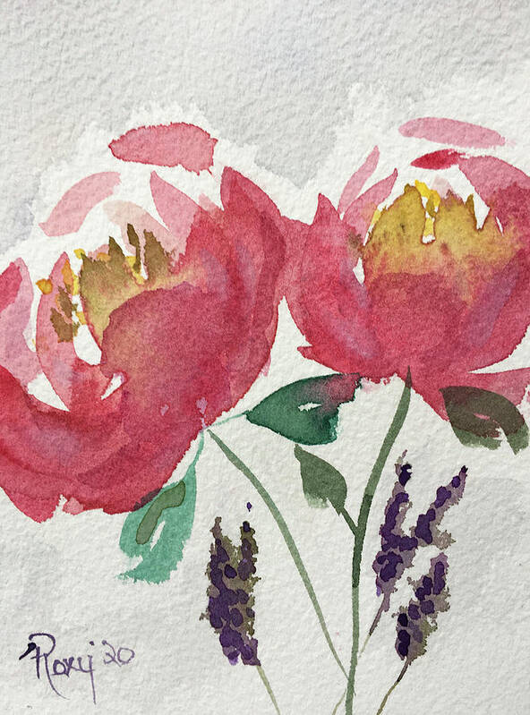 Peony Poster featuring the painting Peonies and Lavender by Roxy Rich