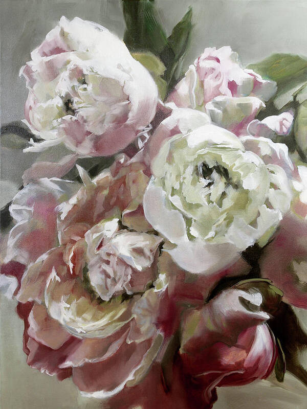 Pink Peony Bouquet Poster featuring the painting Pink Bouquet Intense by Roxanne Dyer