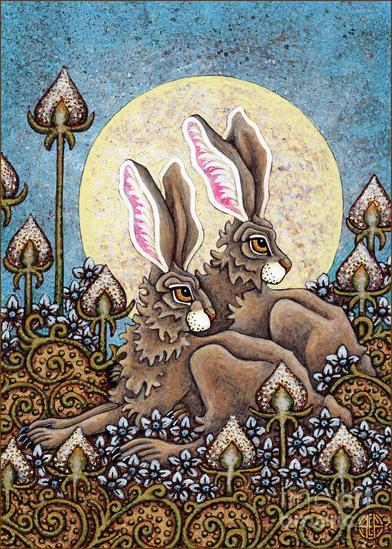 Hare Poster featuring the painting Platinum Moon Presage by Amy E Fraser