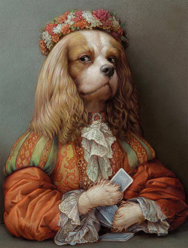 Cavalier Poster featuring the pastel Pokerdog Cavalier by Kurt Wenner
