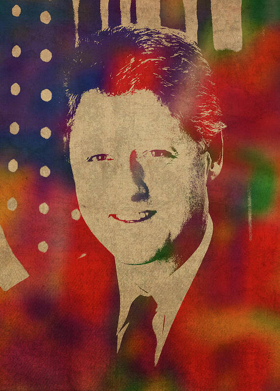 President Poster featuring the mixed media President Bill Clinton Watercolor Portrait by Design Turnpike