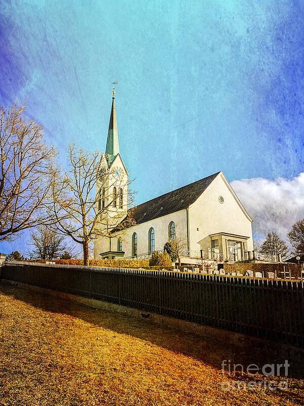 Church Poster featuring the photograph Protestant Church Seen Winterthur Switzerland by Claudia Zahnd-Prezioso
