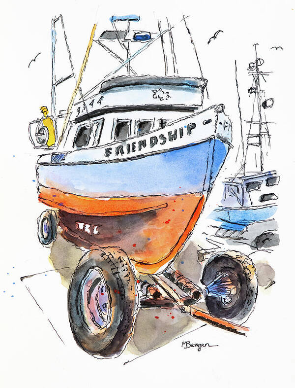 Fishing Boat Poster featuring the drawing Pull Toy - Port Orford by Mike Bergen