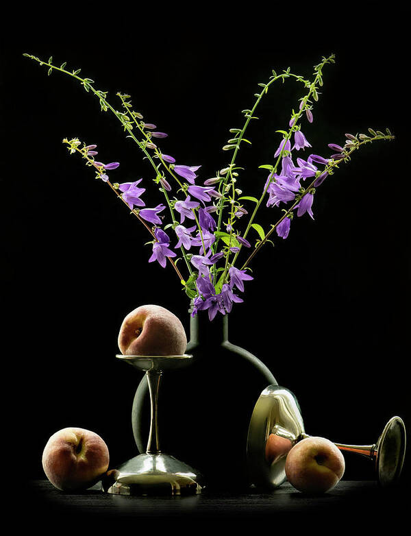 Still Life Poster featuring the photograph Purple Bells and Peaches by Maggie Terlecki