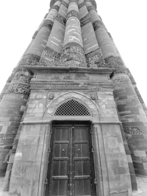 All Poster featuring the digital art Qutub Minar in India Black and White KN66 by Art Inspirity
