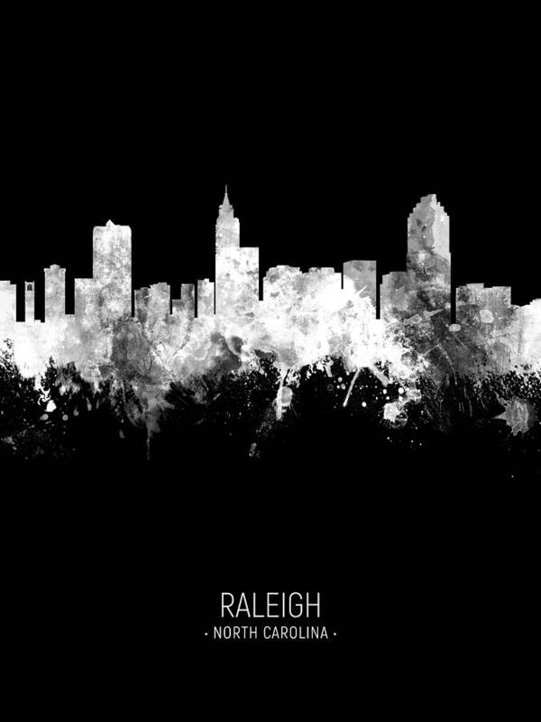 Raleigh Poster featuring the digital art Raleigh North Carolina Skyline #33 by Michael Tompsett