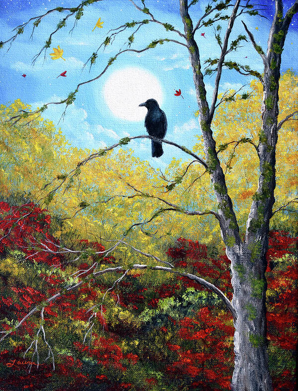 Raven Poster featuring the painting Raven in Autumn Twilight by Laura Iverson