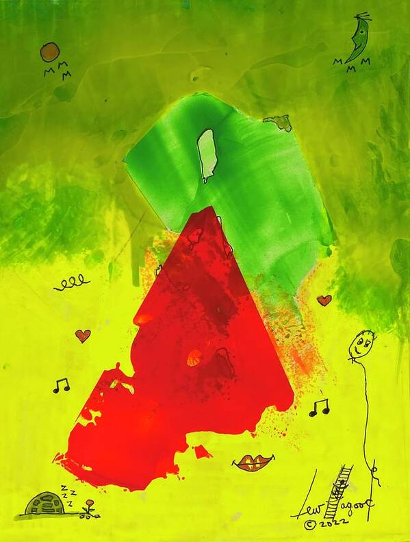  Poster featuring the mixed media Red on Green with Music 111410 by Lew Hagood